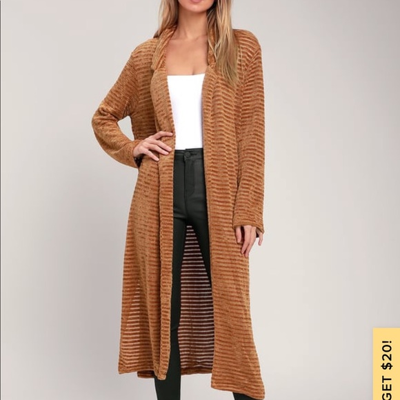 Lush Tressa Camel Chenille Striped Long Sweater - Picture 2 of 4